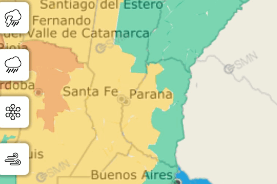 Renuevan alerta amarillo por fuertes lluvias y tormentas para siete departamentos