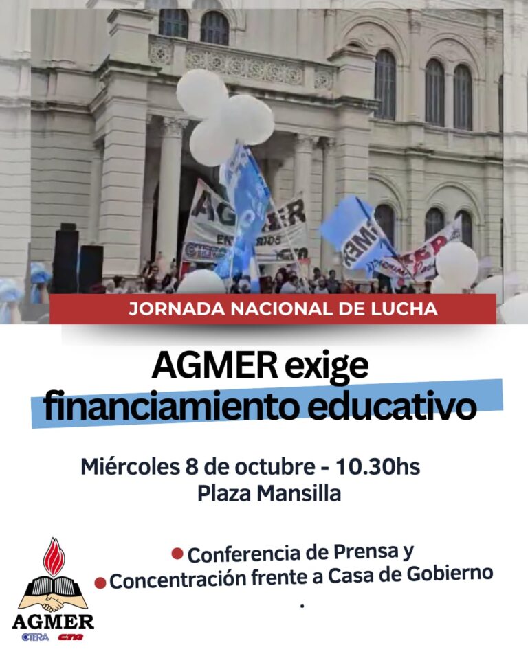 AGMER exige financiamiento educativo con conferencia de prensa y concentración frente a Casa de Gobierno