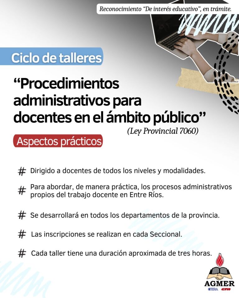 AGMER dictará un taller sobre los procedimientos administrativos para docentes