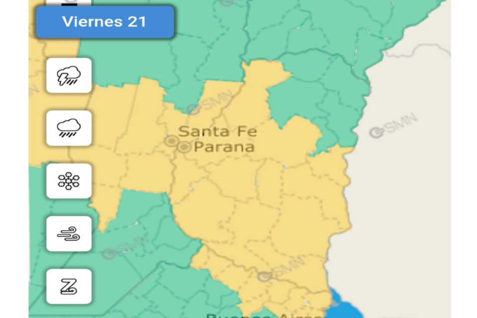 Emitieron alerta amarilla por lluvias y tormentas para este viernes
